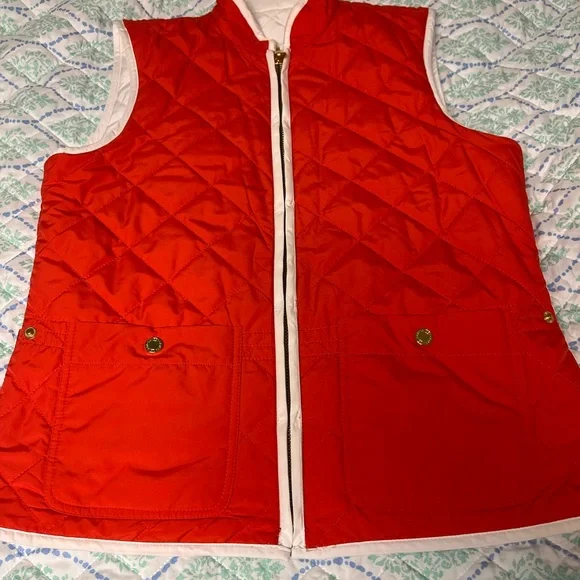 Ralph Lauren Vest- White‎ Quilted Orange Lining Full Zip Women Medium - Picture 5 of 13